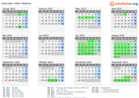 Kalender 2021 mit Ferien und Feiertagen Wsetin