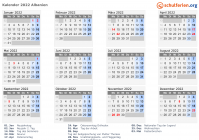 Kalender 2022 mit Ferien und Feiertagen Albanien