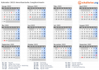 Kalender 2022 mit Ferien und Feiertagen Amerikanische Jungferninseln