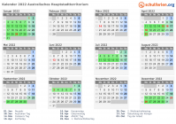 Kalender 2022 mit Ferien und Feiertagen Australisches Hauptstadtterritorium