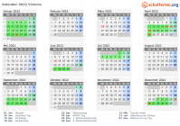 Kalender 2022 mit Ferien und Feiertagen Victoria