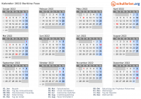 Kalender 2022 mit Ferien und Feiertagen Burkina Faso