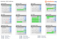 Kalender 2022 mit Ferien und Feiertagen Aalborg