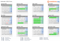 Kalender 2022 mit Ferien und Feiertagen Faxe