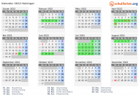 Kalender 2022 mit Ferien und Feiertagen Helsingør