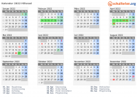 Kalender 2022 mit Ferien und Feiertagen Hillerød