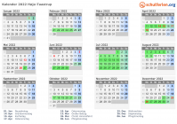Kalender 2022 mit Ferien und Feiertagen Høje-Taastrup