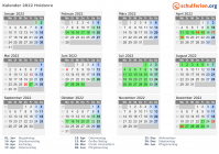 Kalender 2022 mit Ferien und Feiertagen Hvidovre