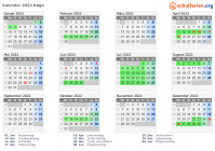 Kalender 2022 mit Ferien und Feiertagen Køge