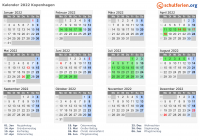 Kalender 2022 mit Ferien und Feiertagen Kopenhagen