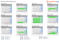 Kalender 2022 mit Ferien und Feiertagen Sønderborg
