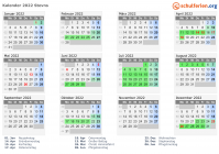Kalender 2022 mit Ferien und Feiertagen Stevns
