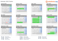 Kalender 2022 mit Ferien und Feiertagen Tønder
