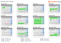 Kalender 2022 mit Ferien und Feiertagen Viborg