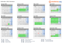 Kalender 2022 mit Ferien und Feiertagen Sachsen