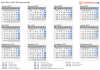 Kalender 2022 mit Ferien und Feiertagen Elfenbeinküste