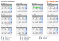 Kalender 2022 mit Ferien und Feiertagen Nordsavo