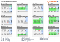 Kalender 2022 mit Ferien und Feiertagen Orléans-Tours
