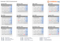 Kalender 2022 mit Ferien und Feiertagen Griechenland