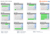 Kalender 2022 mit Ferien und Feiertagen Limburg