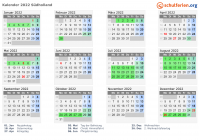 Kalender 2022 mit Ferien und Feiertagen Südholland