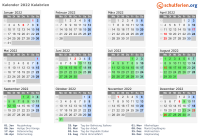 Kalender 2022 mit Ferien und Feiertagen Kalabrien