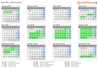 Kalender 2022 mit Ferien und Feiertagen Latium