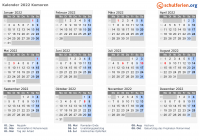 Kalender 2022 mit Ferien und Feiertagen Komoren