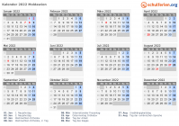 Kalender 2022 mit Ferien und Feiertagen Moldawien