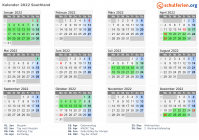 Kalender 2022 mit Ferien und Feiertagen Southland