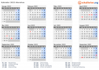 Kalender 2022 mit Ferien und Feiertagen Akershus