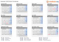 Kalender 2022 mit Ferien und Feiertagen Nord-Tröndelag
