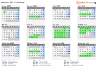 Kalender 2022 mit Ferien und Feiertagen Tröndelag