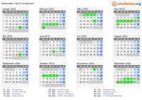 Kalender 2022 mit Ferien und Feiertagen Vestland