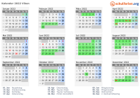 Kalender 2022 mit Ferien und Feiertagen Viken