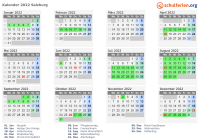 Kalender 2022 mit Ferien und Feiertagen Salzburg