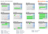 Kalender 2022 mit Ferien und Feiertagen Steiermark