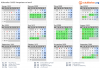 Kalender 2022 mit Ferien und Feiertagen Karpatenvorland