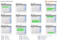 Kalender 2022 mit Ferien und Feiertagen Aargau