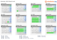 Kalender 2022 mit Ferien und Feiertagen Basel-Land