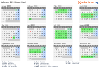 Kalender 2022 mit Ferien und Feiertagen Basel-Stadt