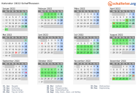 Kalender 2022 mit Ferien und Feiertagen Schaffhausen