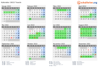 Kalender 2022 mit Ferien und Feiertagen Tessin