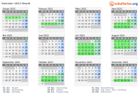 Kalender 2022 mit Ferien und Feiertagen Waadt
