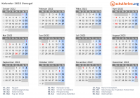 Kalender 2022 mit Ferien und Feiertagen Senegal
