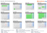 Kalender 2022 mit Ferien und Feiertagen Bratislavský kraj