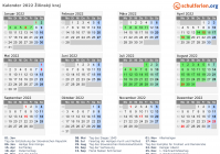 Kalender 2022 mit Ferien und Feiertagen Žilinský kraj