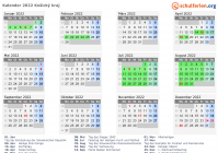 Kalender 2022 mit Ferien und Feiertagen Košický kraj