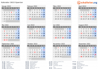 Kalender 2022 mit Ferien und Feiertagen Spanien