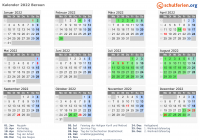 Kalender 2022 mit Ferien und Feiertagen Beraun